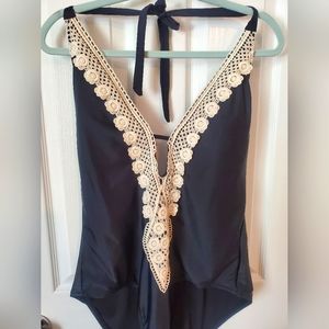 Swim Suit, XL, Black and Beige